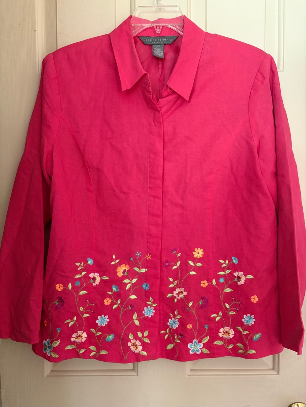 Jessica Holbrook Pink Light Weight Jacket with Floral Embroidery - Size L